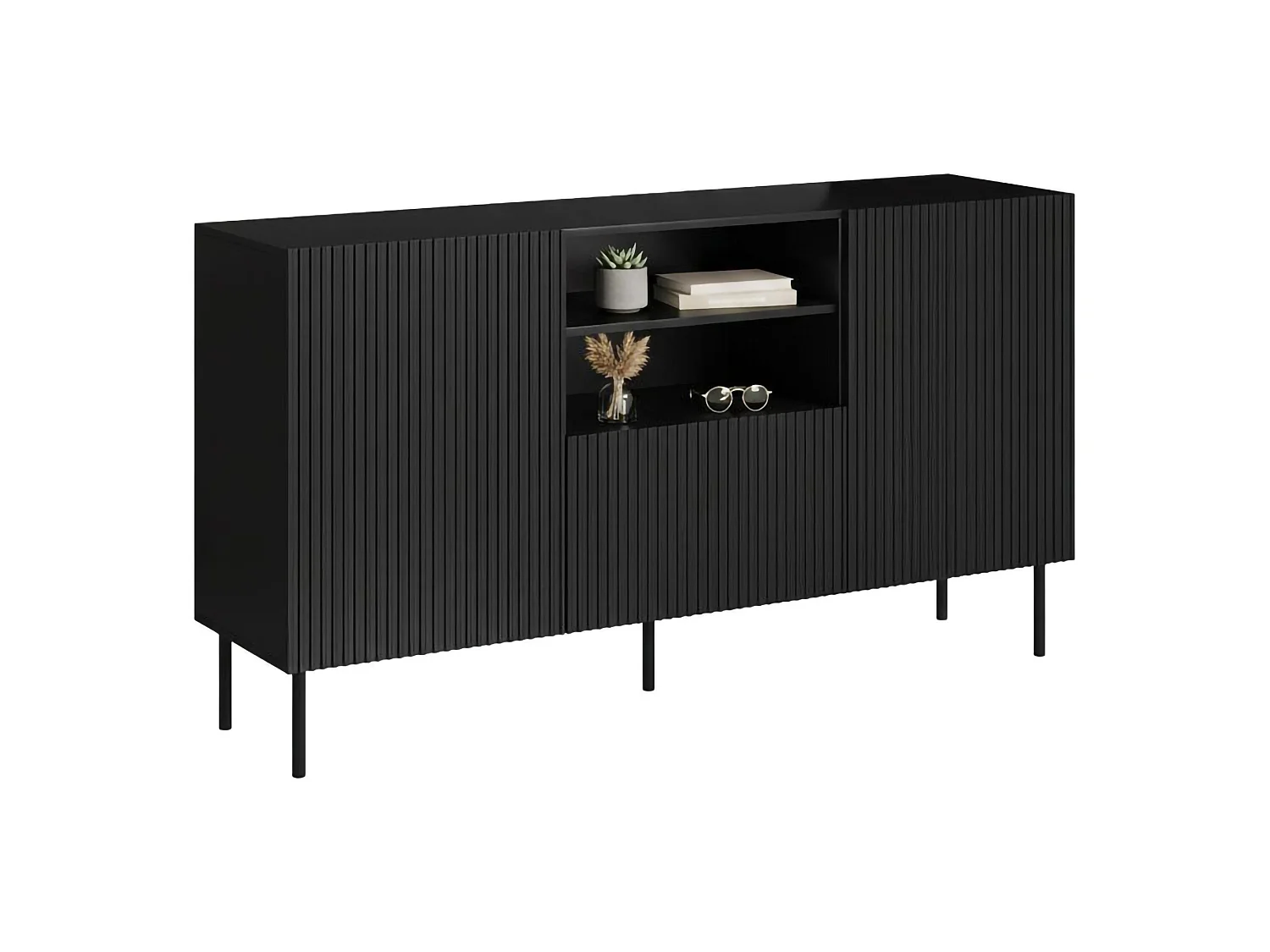Buffet Chaves, 4 étagères, 42x150x82h cm Noir, Commode