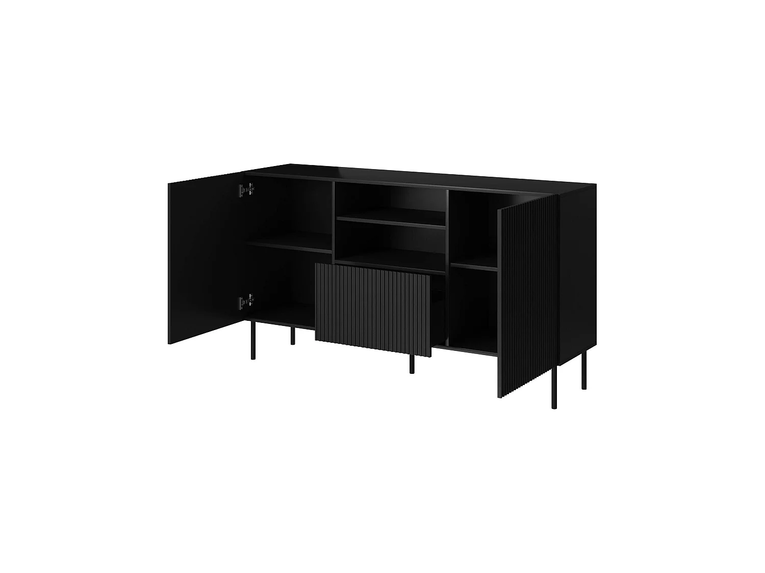 Buffet Chaves, 4 étagères, 42x150x82h cm Noir, Commode