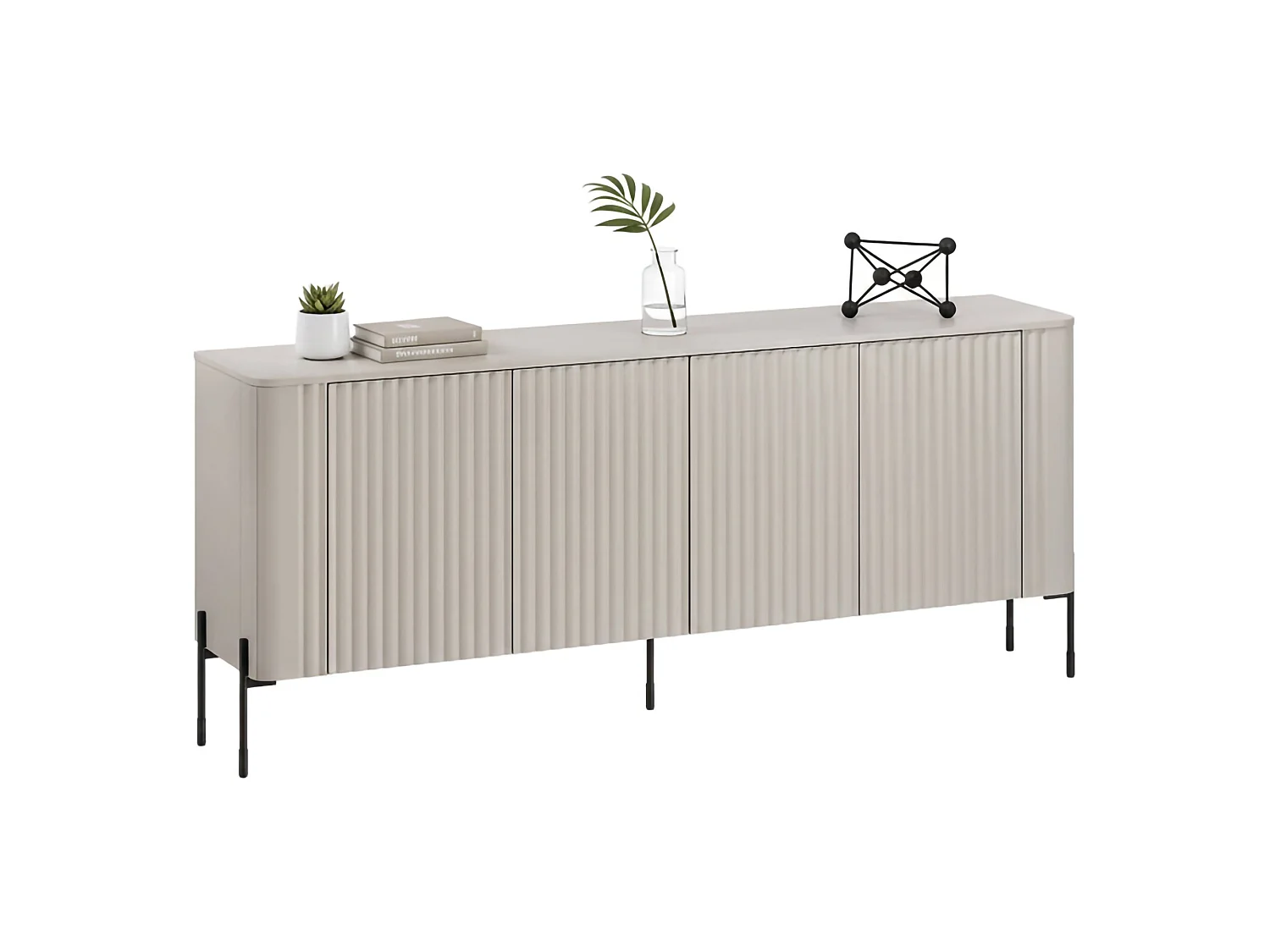 Dressoir Laion, 4 planken, 190x40x80h cm beige, buffetkast, 4 deuren, 8 vakken
