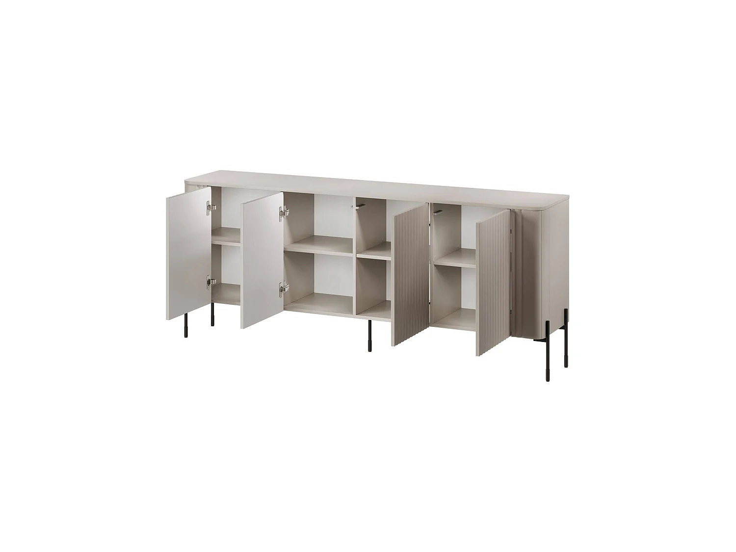 Dressoir Laion, 4 planken, 190x40x80h cm beige, buffetkast, 4 deuren, 8 vakken