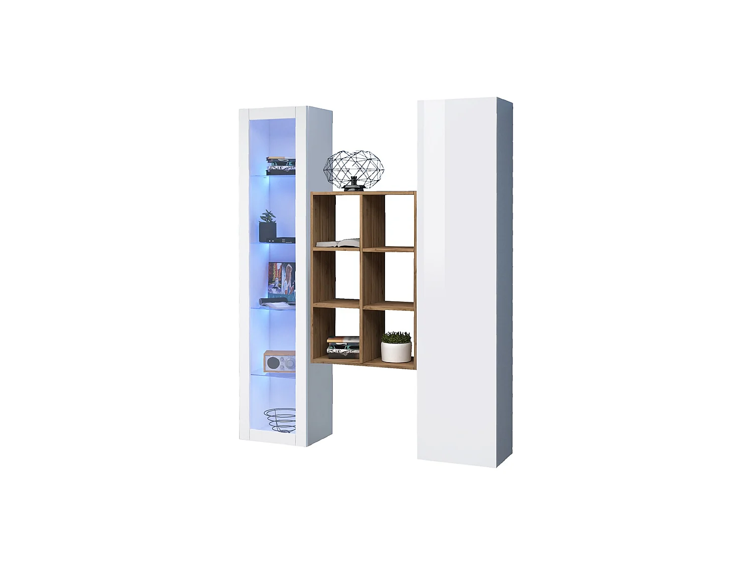 Buffet Gastone, 8 Étagères Made in Italy, 30x40x180h cm Blanc Érable, Bahut
