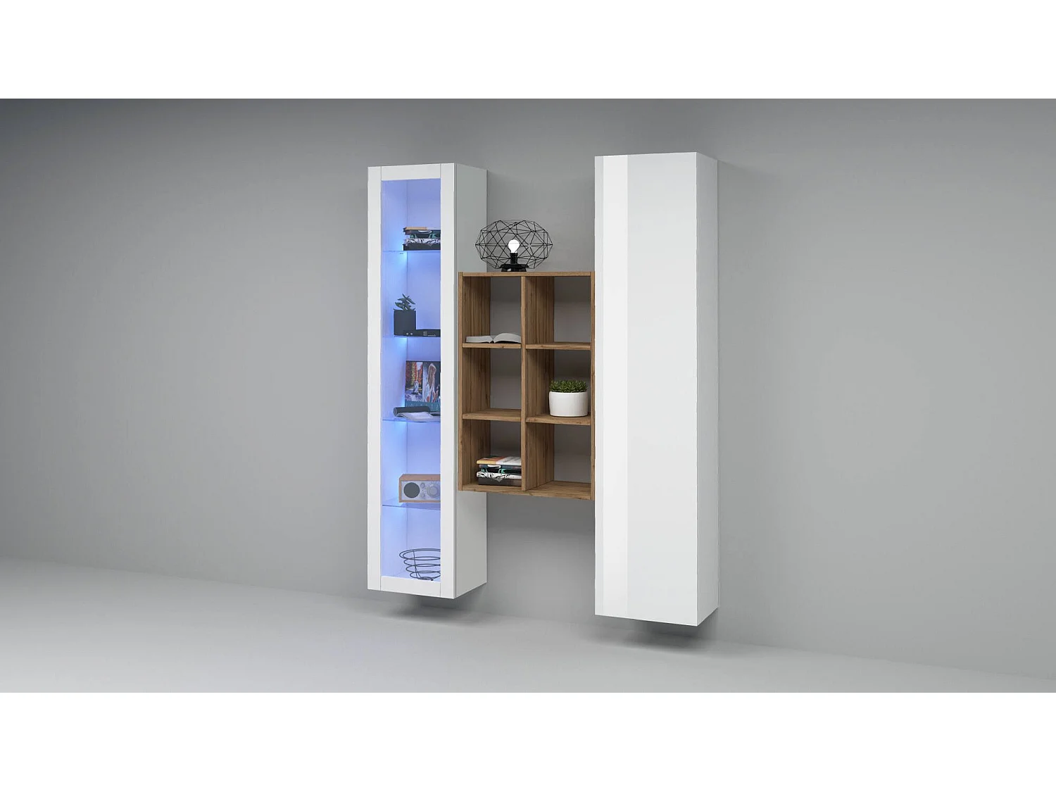 Buffet Gastone, 8 Étagères Made in Italy, 30x40x180h cm Blanc Érable, Bahut