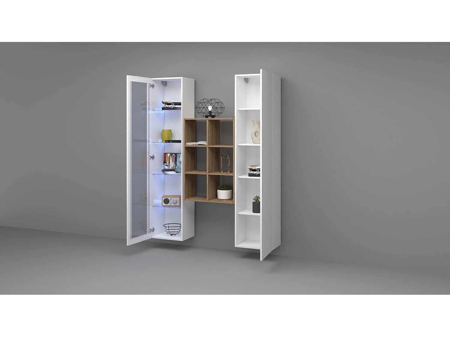 Buffet Gastone, 8 Étagères Made in Italy, 30x40x180h cm Blanc Érable, Bahut