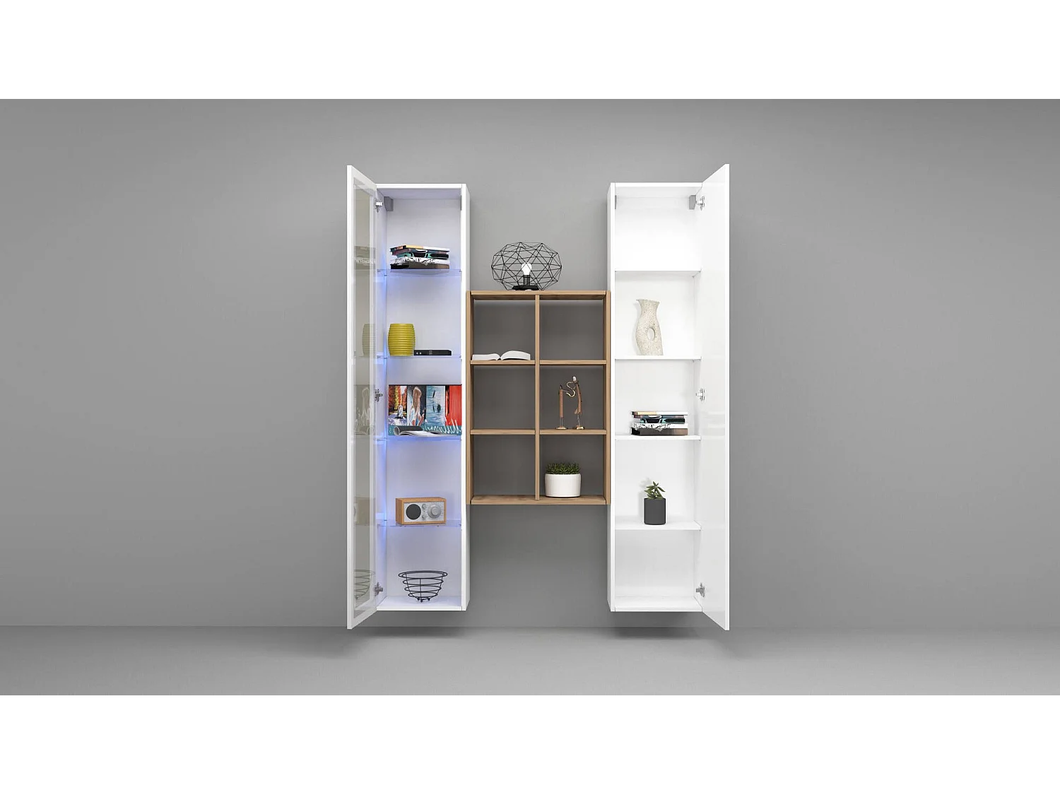 Buffet Gastone, 8 Étagères Made in Italy, 30x40x180h cm Blanc Érable, Bahut