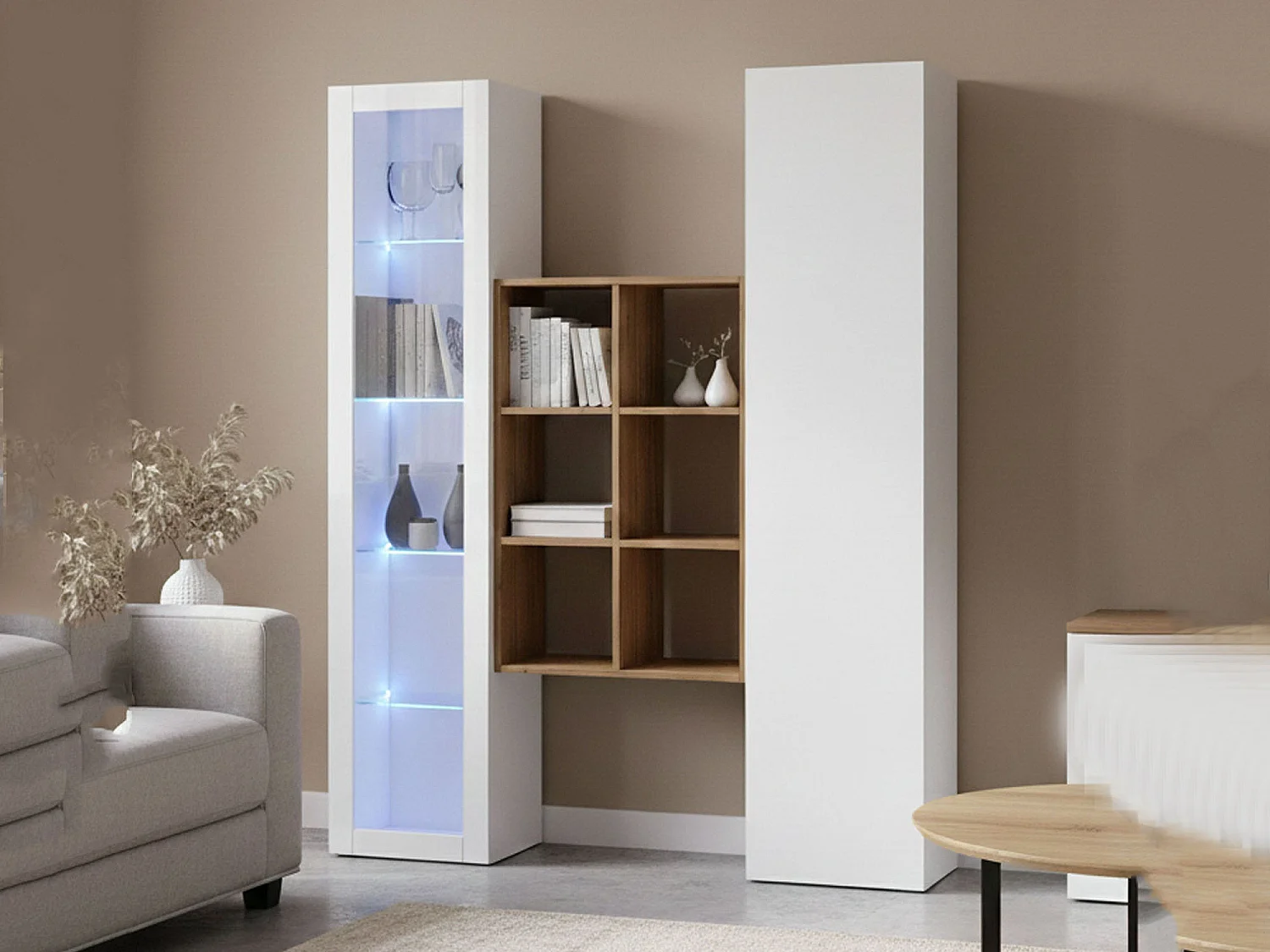 Buffet Gastone, 8 Étagères Made in Italy, 30x40x180h cm Blanc Érable, Bahut