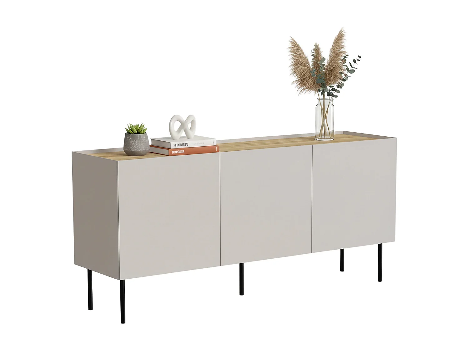 Crédence Valongo, un plateau, 40x150x70h cm beige chêne, bahut