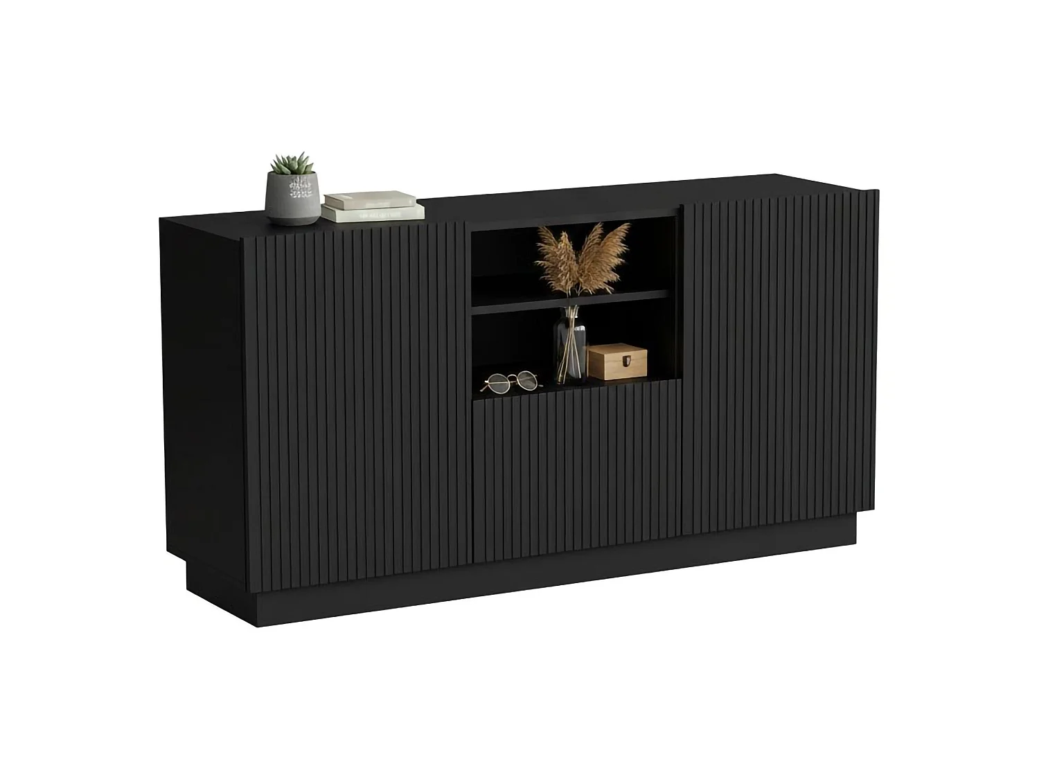 Kommode Ermesinde, 4 Regale, 40x150x78h cm Schwarz, Anrichte