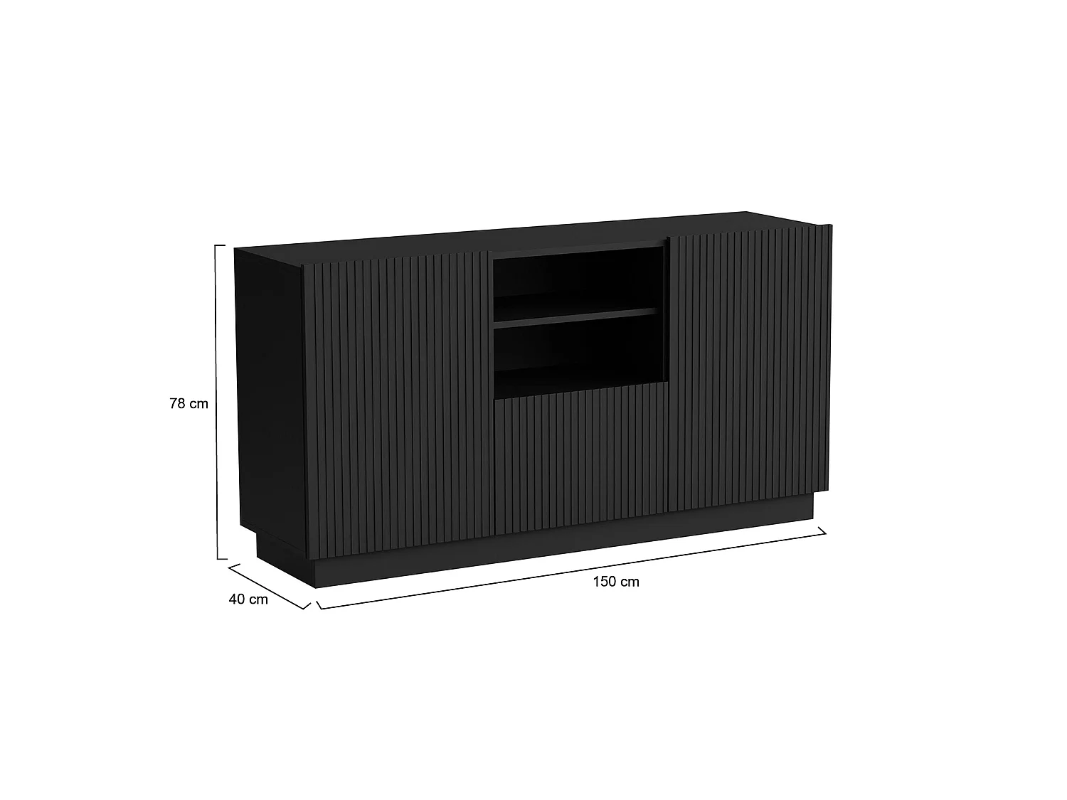 Kommode Ermesinde, 4 Regale, 40x150x78h cm Schwarz, Anrichte