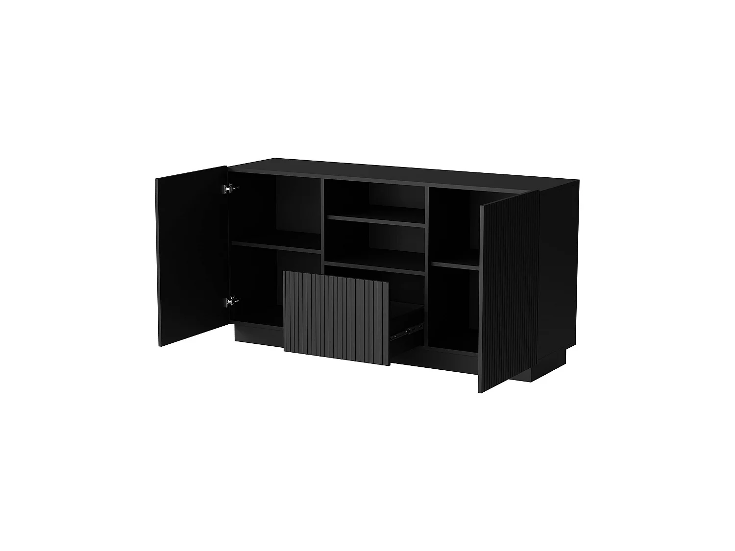 Kommode Ermesinde, 4 Regale, 40x150x78h cm Schwarz, Anrichte