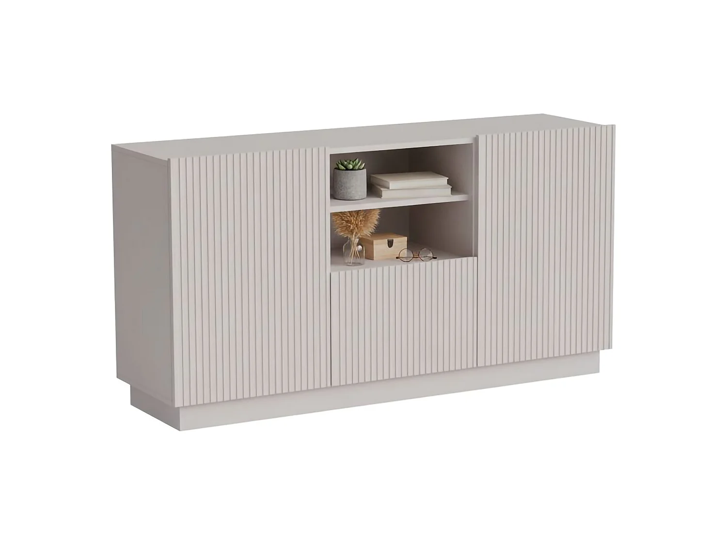 Aparador Serchio, 4 estantes, 150x40x78h cm Beige, bufé, 1 cajón, 2 puertas