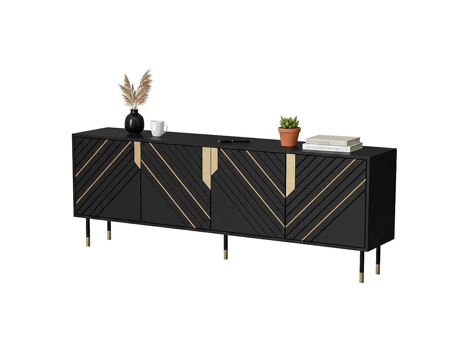 Buffet Lordelo, Tiroirs, 40x204x72h cm Noir, Bahut
