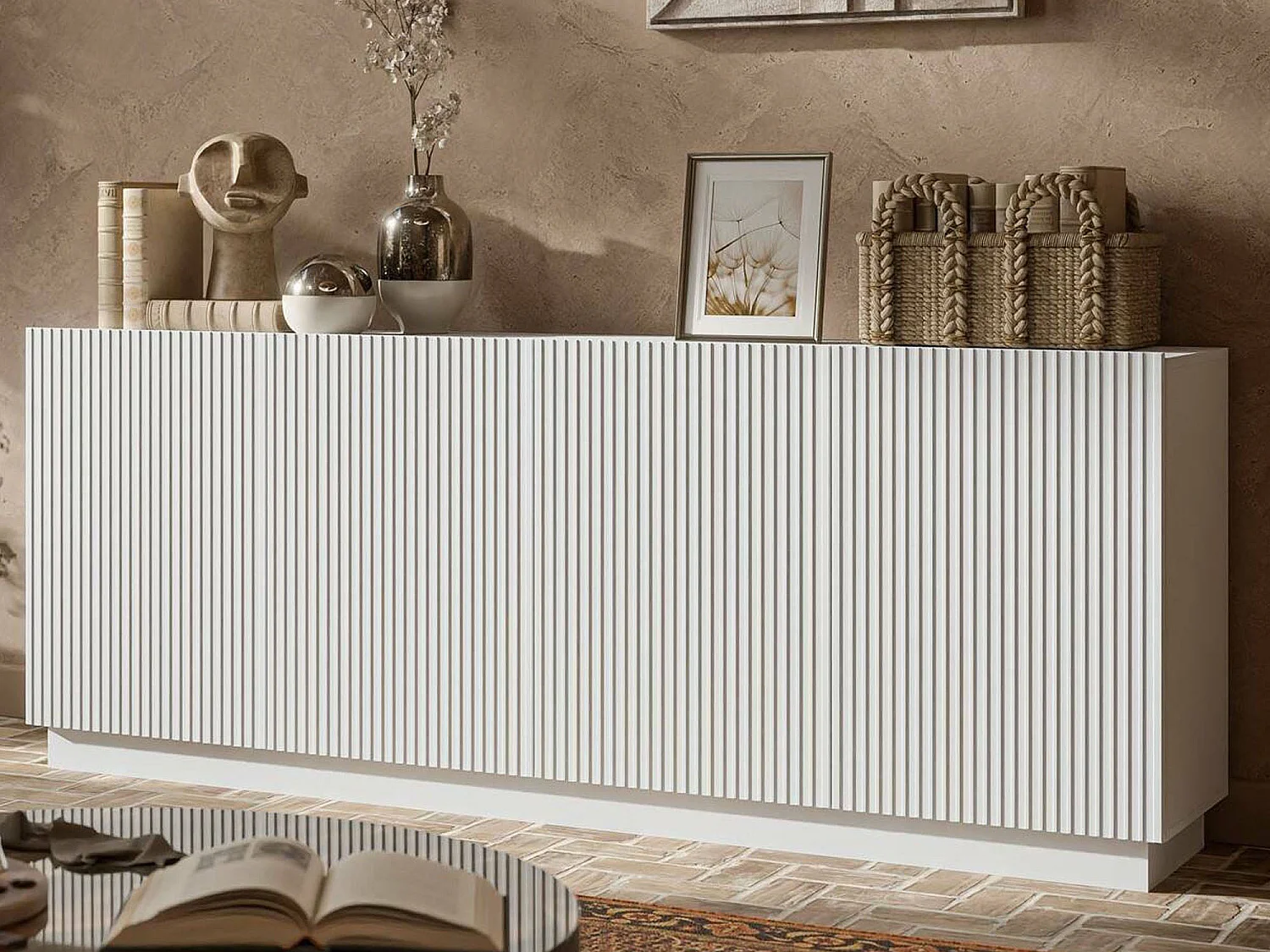 Credenza Elvas, 4 Ripiani, 40x150x48h cm Bianco, Madia