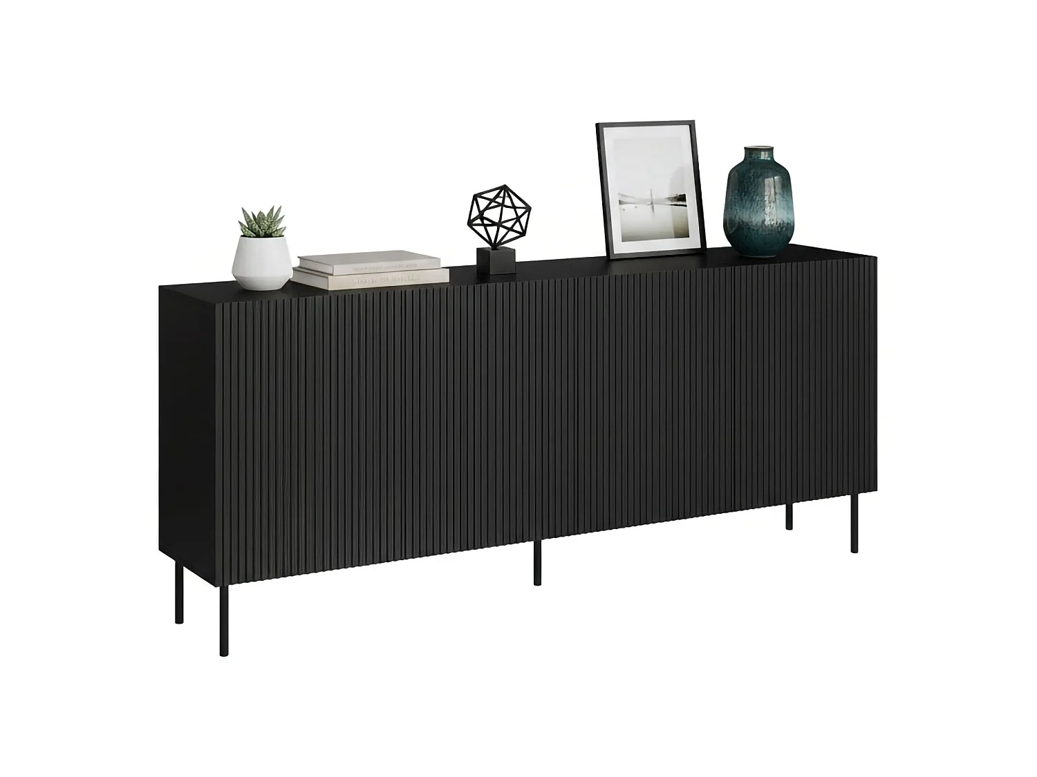 Buffet Cantanhede, 4 Étagères, 42x200x82h cm Noir, Enfilade