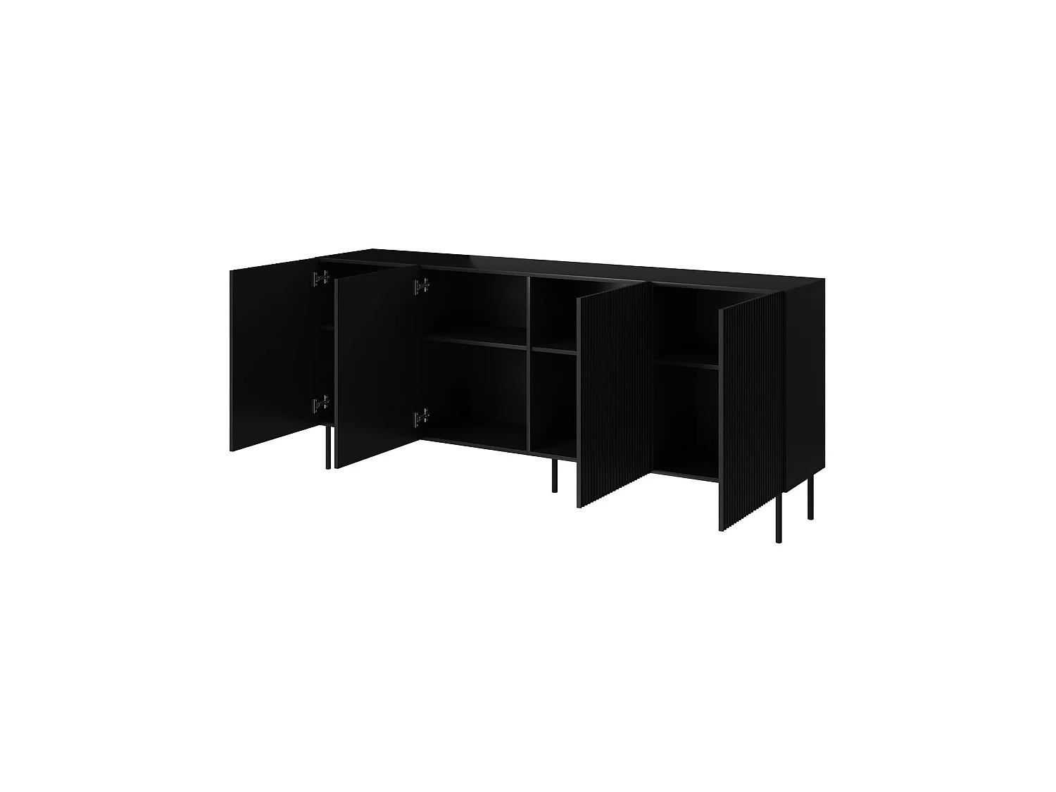 Buffet Cantanhede, 4 Étagères, 42x200x82h cm Noir, Enfilade