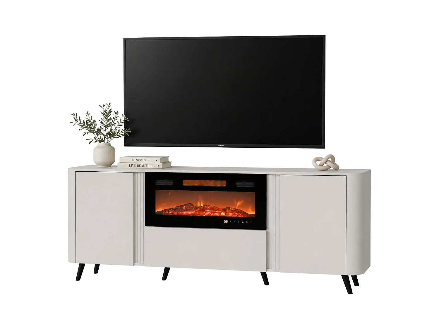 Dressoir Briano, 2 legplanken, 191x40x69h cm Beige, 3 deuren, 5 vakken