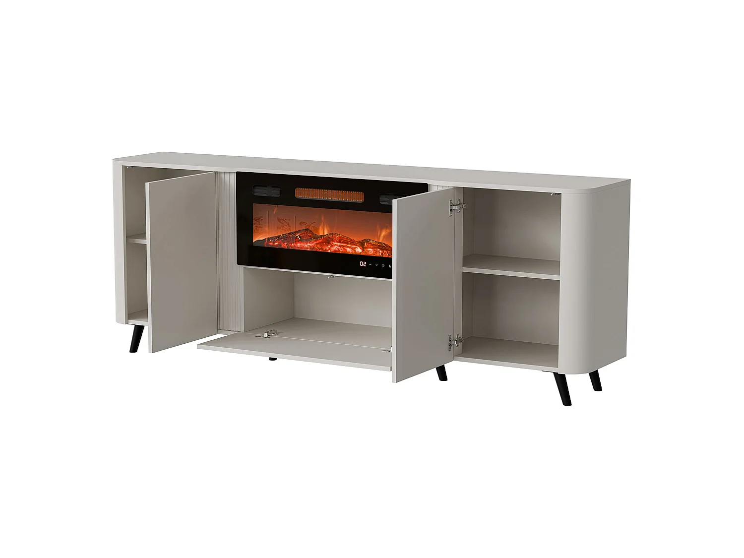 Dressoir Briano, 2 legplanken, 191x40x69h cm Beige, 3 deuren, 5 vakken