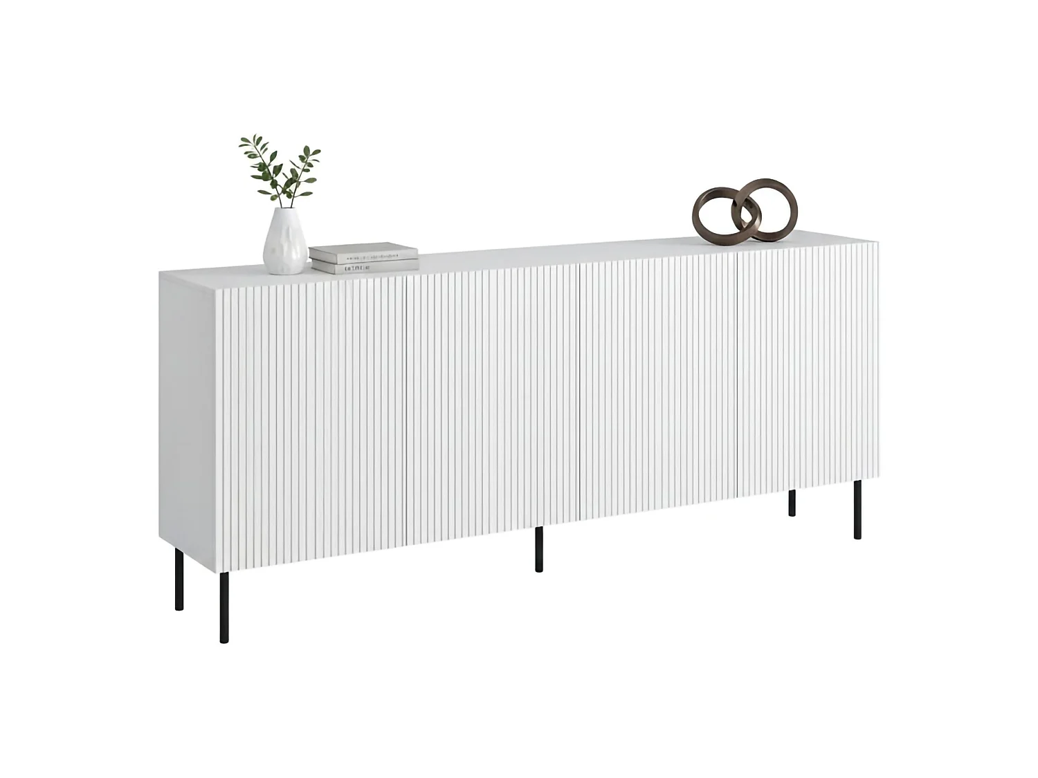 Dressoir Corana, 4 legplanken, 200x42x82h cm wit, buffetkast, 4 deuren, 8 vakken