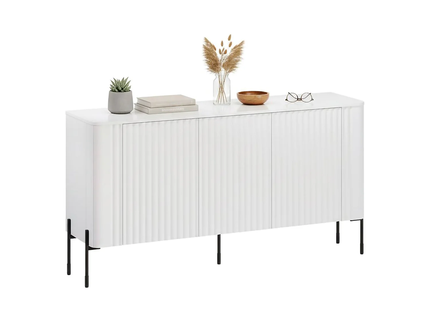 Dressoir Susegana, 3 planken, 150x40x80h cm wit, buffetkast, 3 deuren, 6 vakken