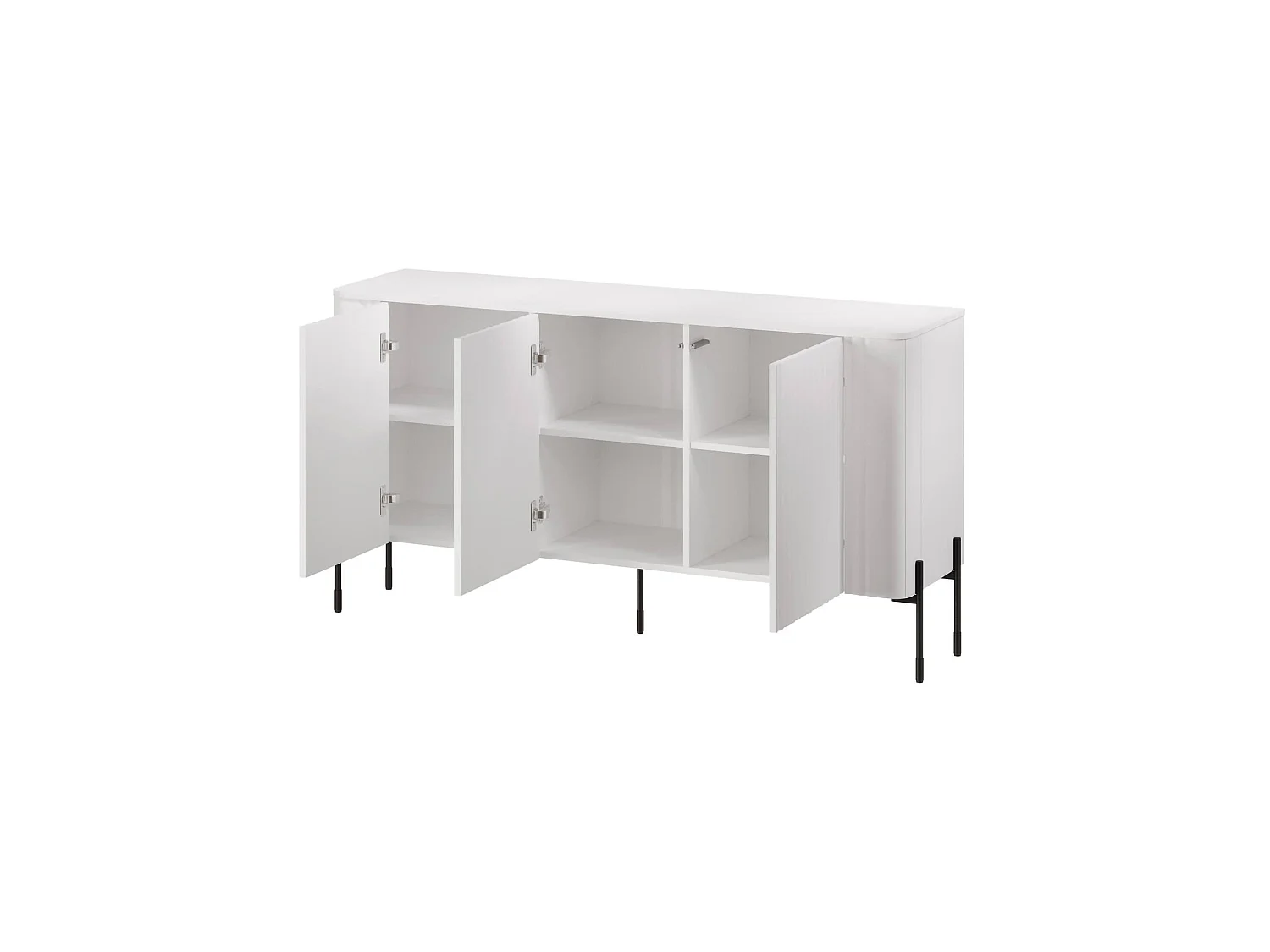 Dressoir Susegana, 3 planken, 150x40x80h cm wit, buffetkast, 3 deuren, 6 vakken