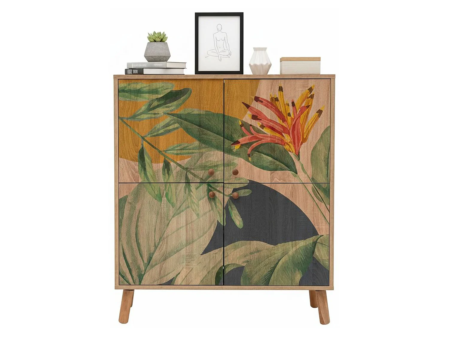 Sideboard Agyemang, 3 Einlegeböden, 95x36x111h cm Eiche Braun, Anrichte, 4 Türen, 4 Fächer