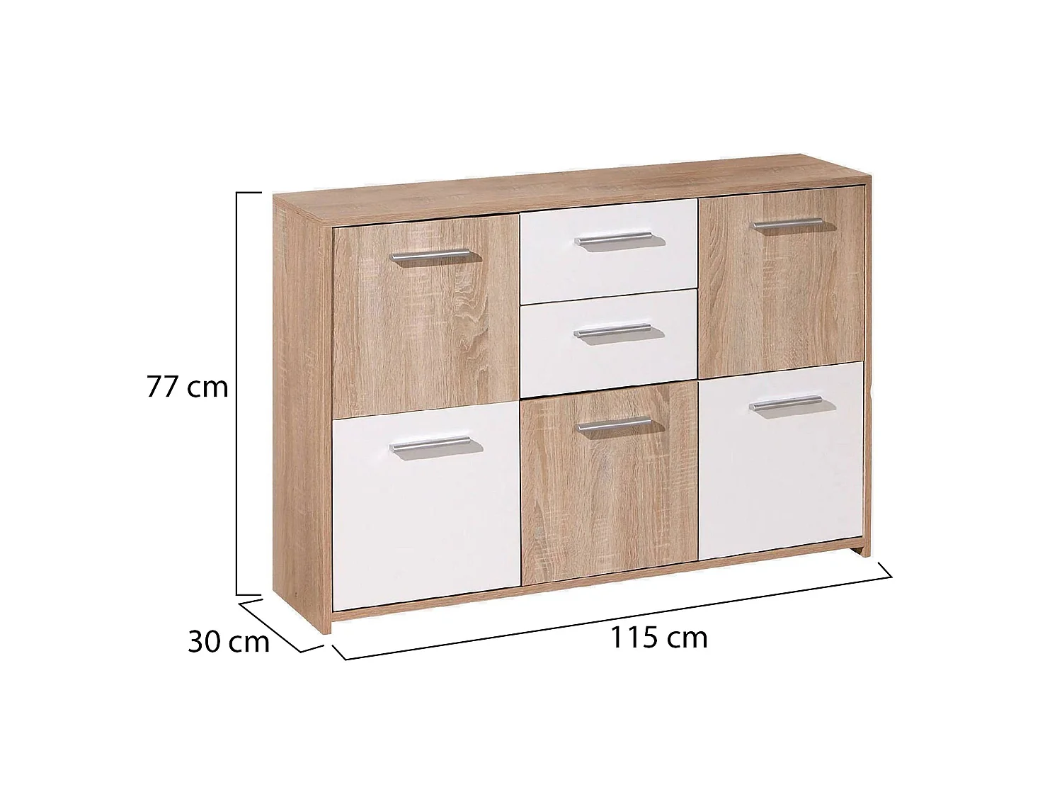 Sideboard Dvega, 2 Schubladen, 30x115x77h cm Eichenbraun, Kommode