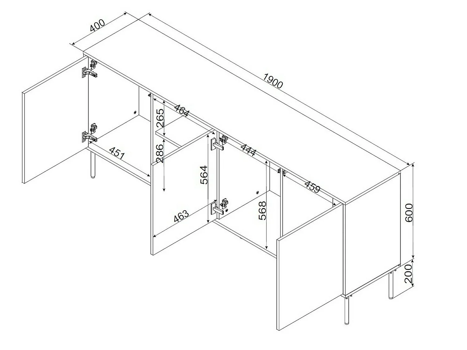 Buffet Viseu, Tiroirs, 40x190x80h cm Beige, Vaisselier