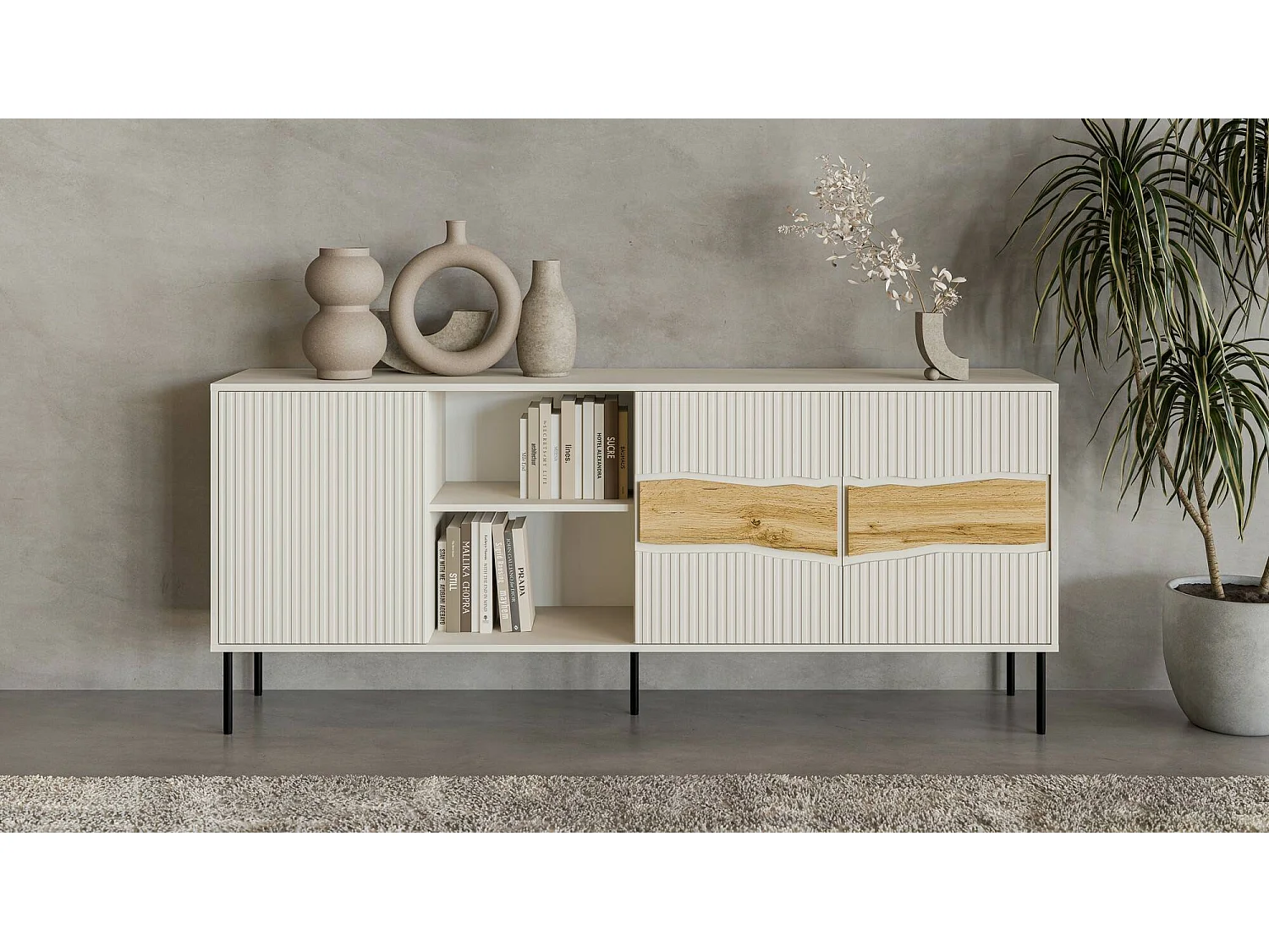 Buffet Viseu, Tiroirs, 40x190x80h cm Beige, Vaisselier