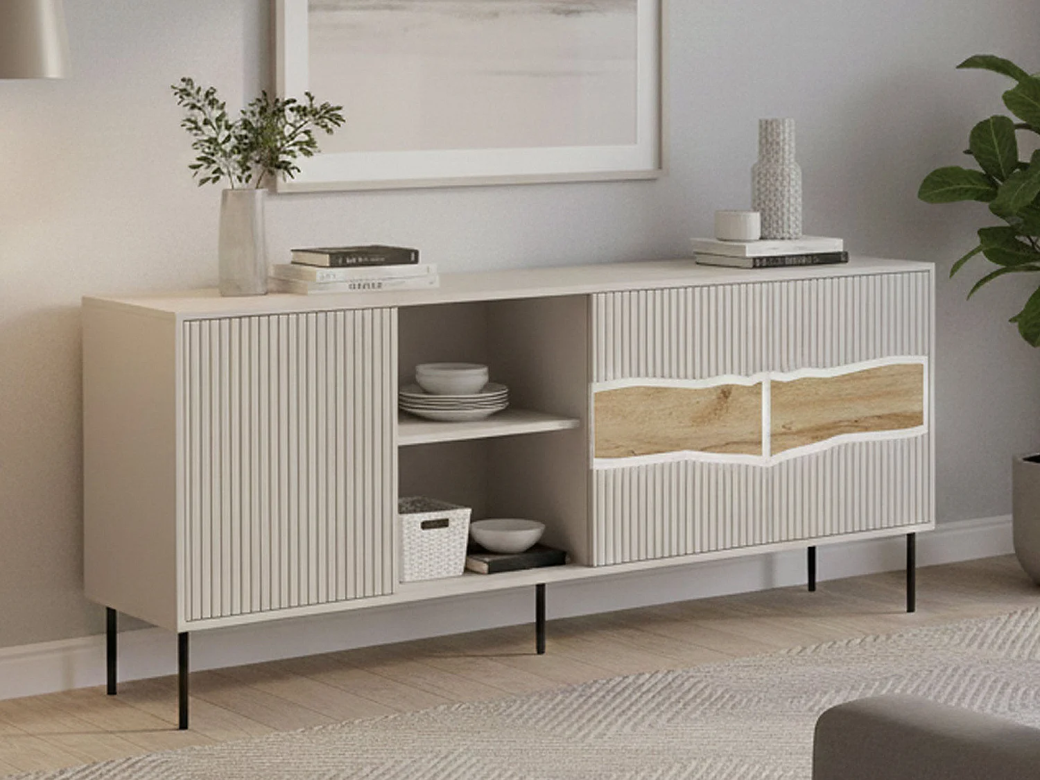 Buffet Viseu, Tiroirs, 40x190x80h cm Beige, Vaisselier