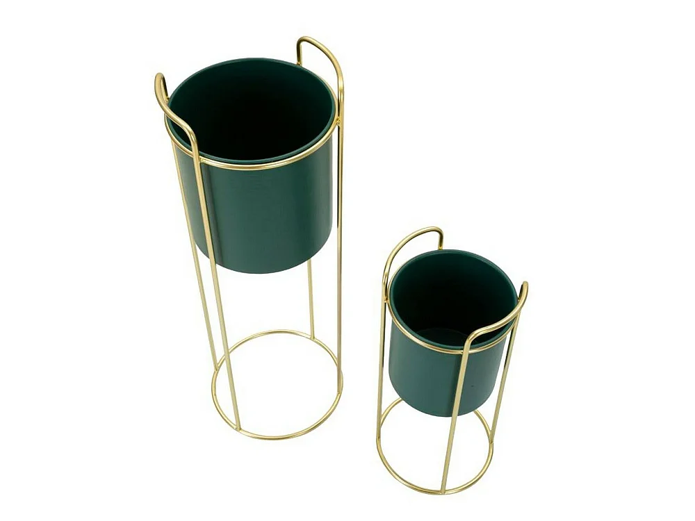 Dmora - Juego de 2 porta-jarrones Rangone, Complemento de decoración, Artículo decorativo, Accesorio de decoración, 24x24 h70 cm, Verde y Oro