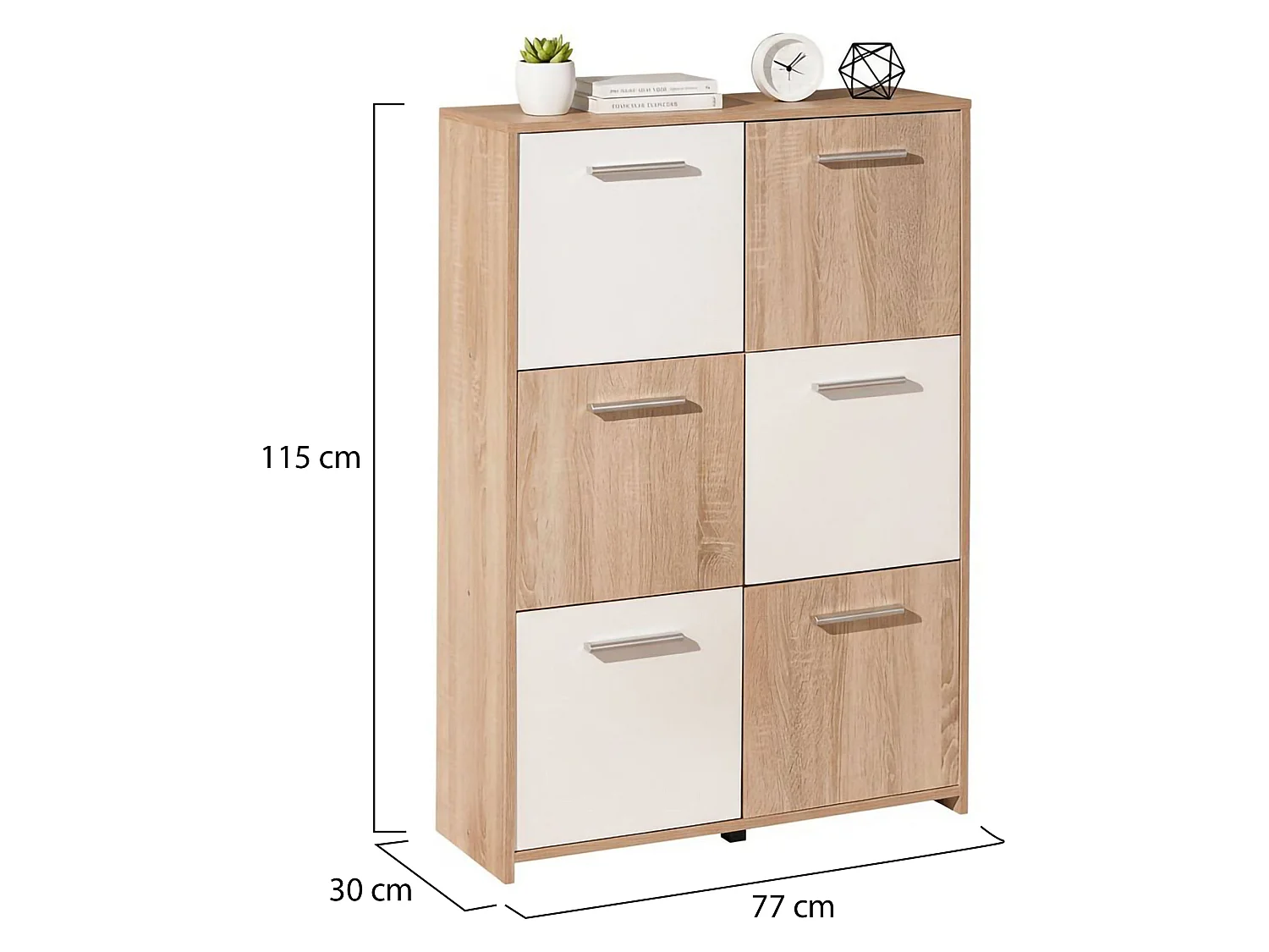 Schrank Dda, 6 Fächer, 30x77x115h cm Weiß, Anrichte