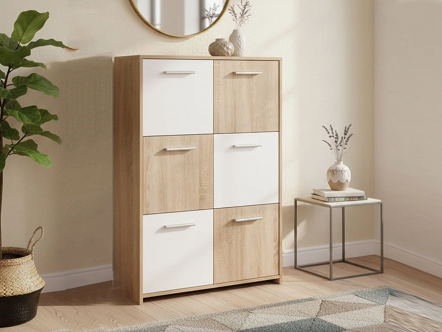 Schrank Dda, 6 Fächer, 30x77x115h cm Weiß, Anrichte