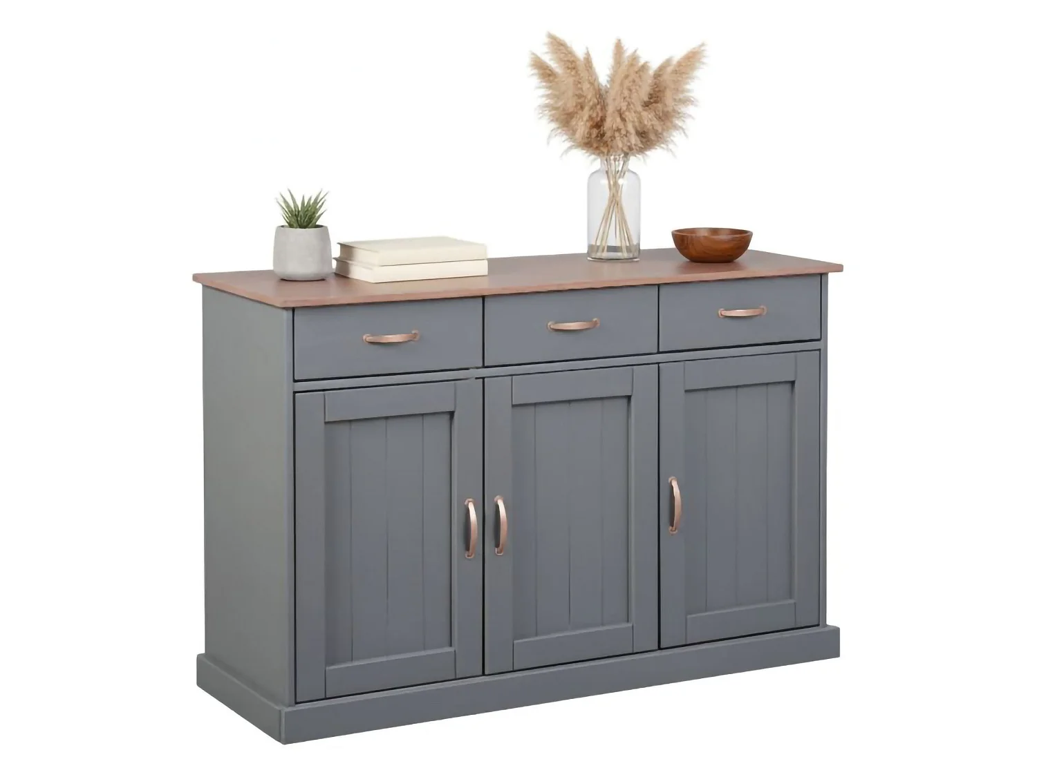 Credenza Silius, 3 Cassetti, 131x45x86h cm Grigio, Madia, 2 Ripiani, Apertura Battente