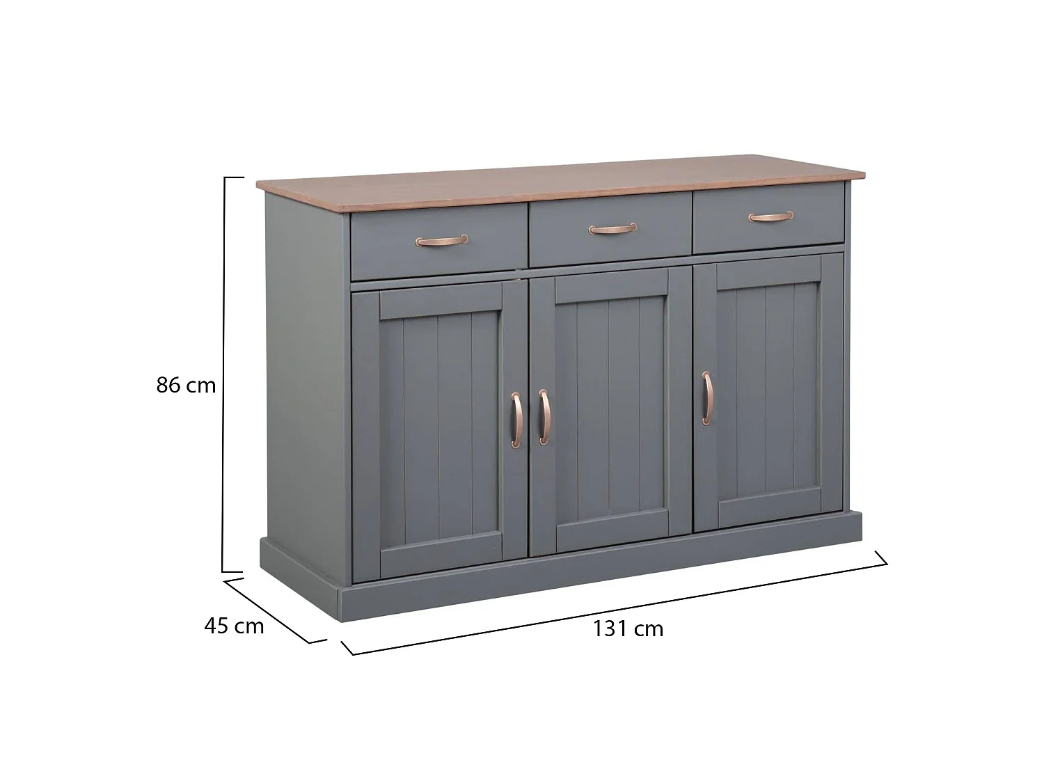 Credenza Silius, 3 Cassetti, 131x45x86h cm Grigio, Madia, 2 Ripiani, Apertura Battente