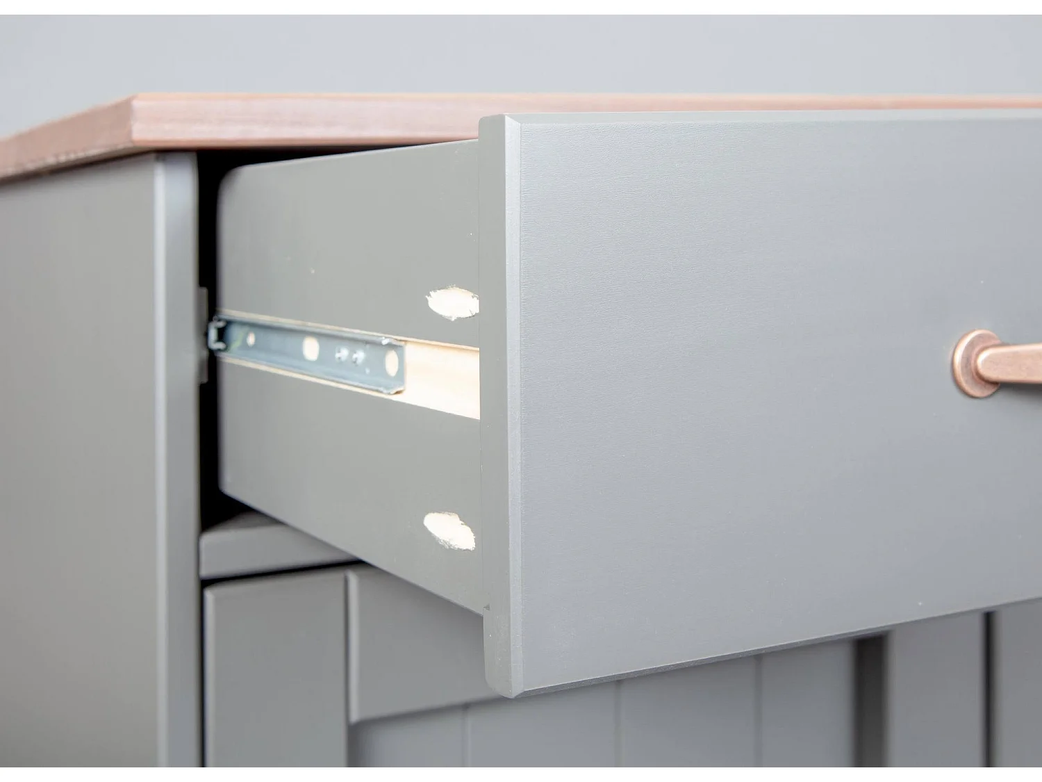 Credenza Silius, 3 Cassetti, 131x45x86h cm Grigio, Madia, 2 Ripiani, Apertura Battente