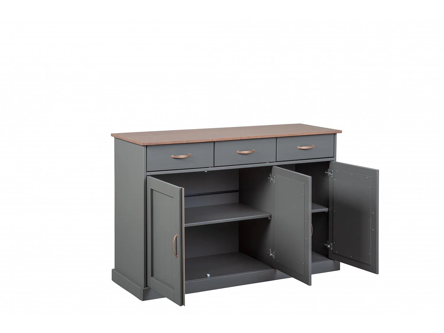 Credenza Silius, 3 Cassetti, 131x45x86h cm Grigio, Madia, 2 Ripiani, Apertura Battente