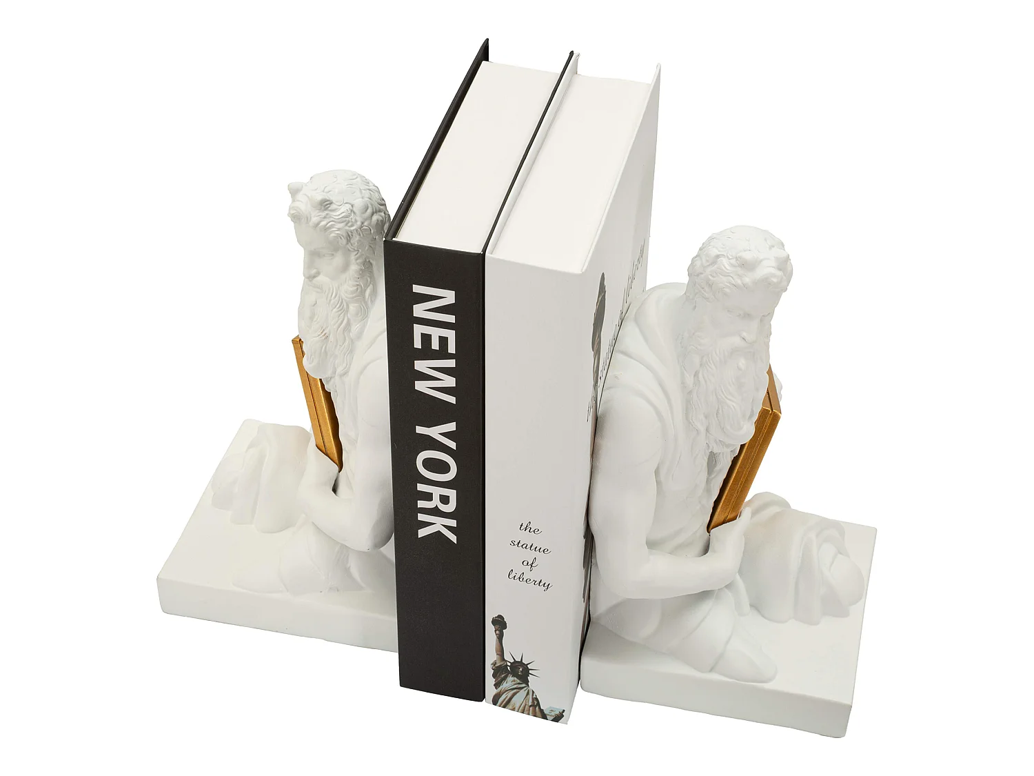 Statua Faropa, Statua Fermalibro, Bianco, Colore Struttura oro