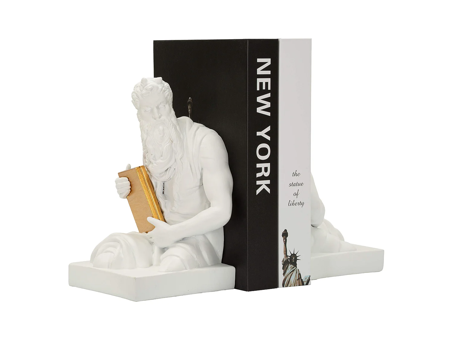 Statua Faropa, Statua Fermalibro, Bianco, Colore Struttura oro