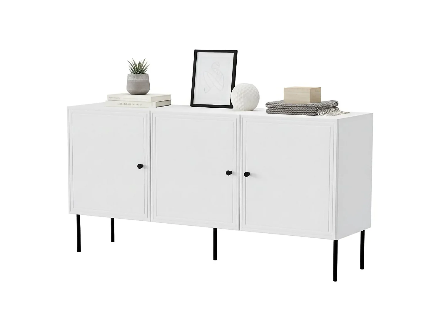 Buffet Amadora, 3 étagères, 40x151x75h cm Blanc, Enfilade