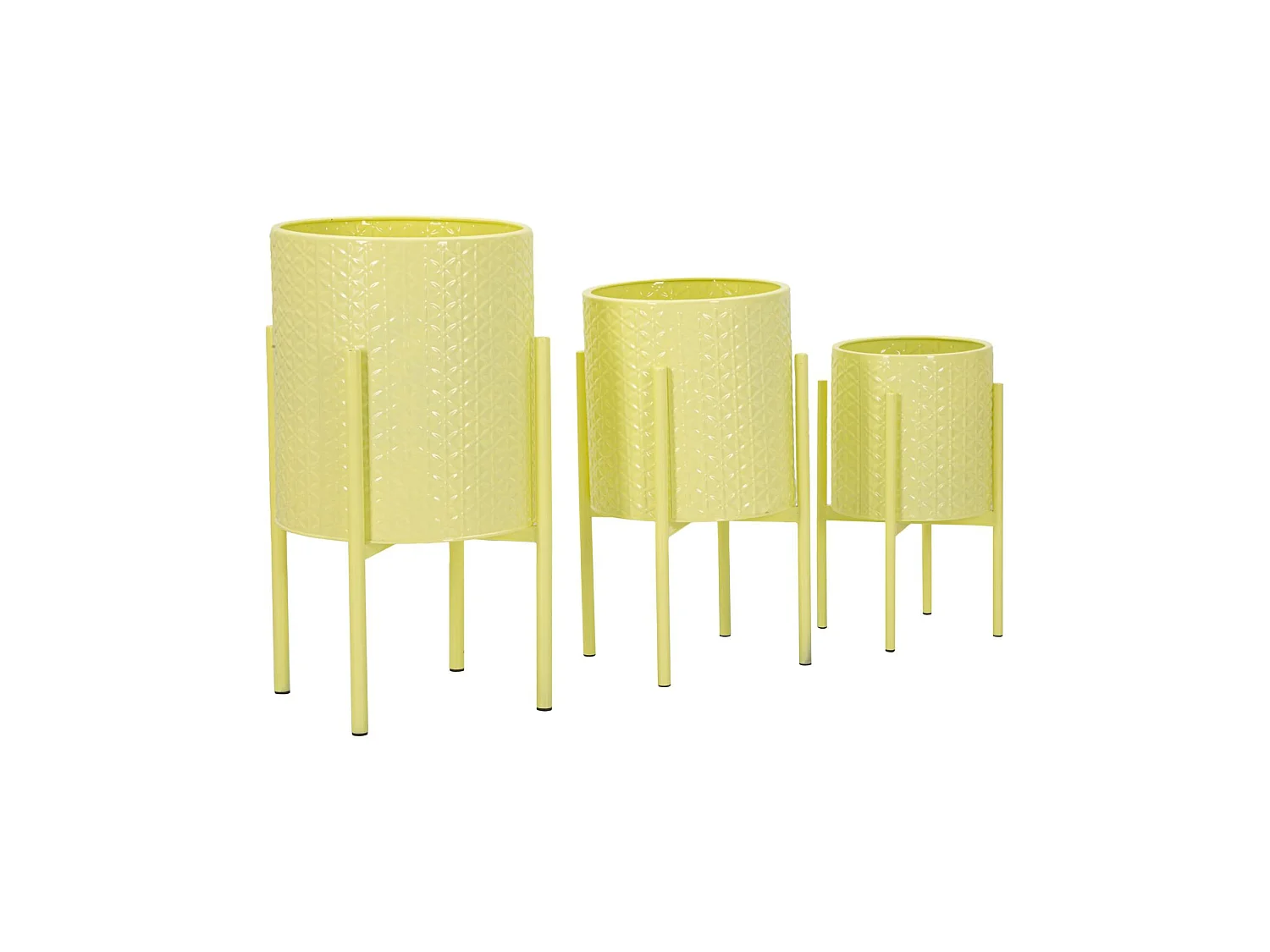 Dmora - Set mit 3 Vasenhaltern Cisterna, Dekorationszubehör, Dekoratives Artikel, Einrichtungszubehör, 36x36 h57 cm, Gelb