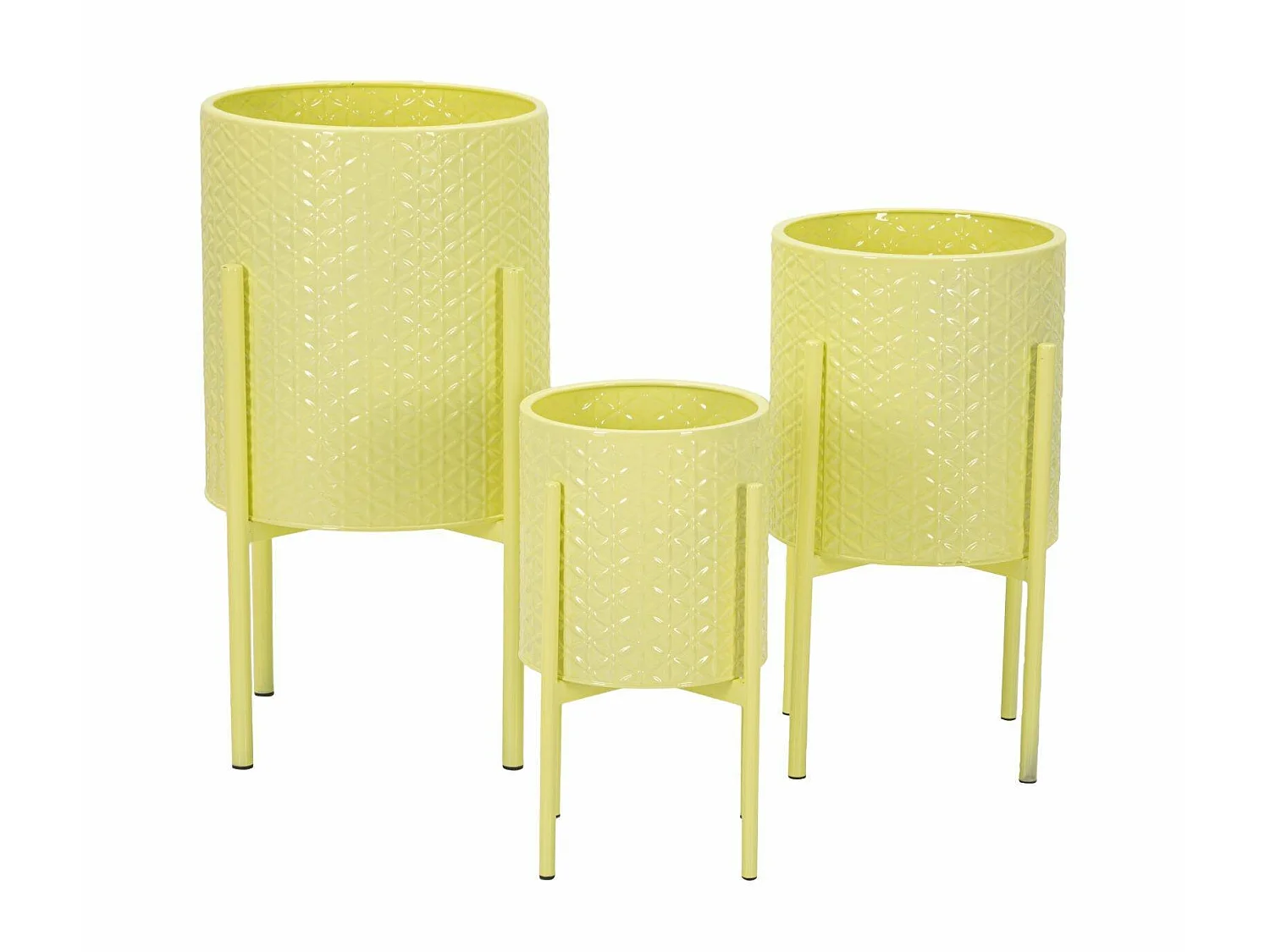 Dmora - Set mit 3 Vasenhaltern Cisterna, Dekorationszubehör, Dekoratives Artikel, Einrichtungszubehör, 36x36 h57 cm, Gelb
