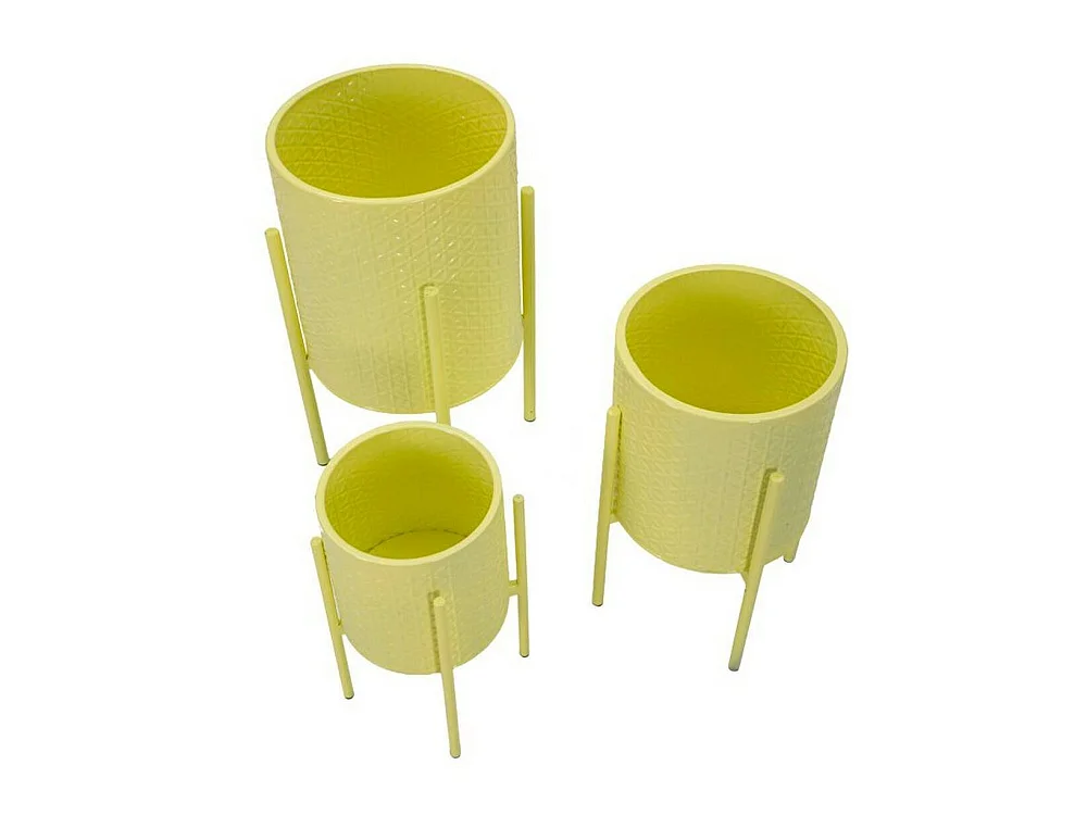 Dmora - Set mit 3 Vasenhaltern Cisterna, Dekorationszubehör, Dekoratives Artikel, Einrichtungszubehör, 36x36 h57 cm, Gelb