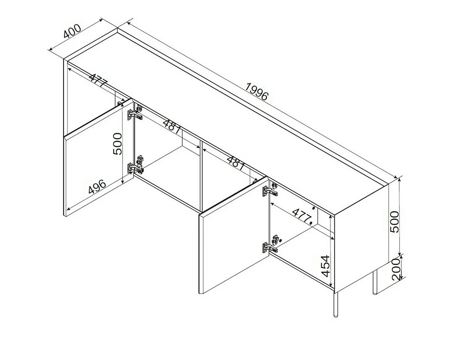 Buffet Valpacos, une étagère, 40x200x70h cm Chêne, Bahut