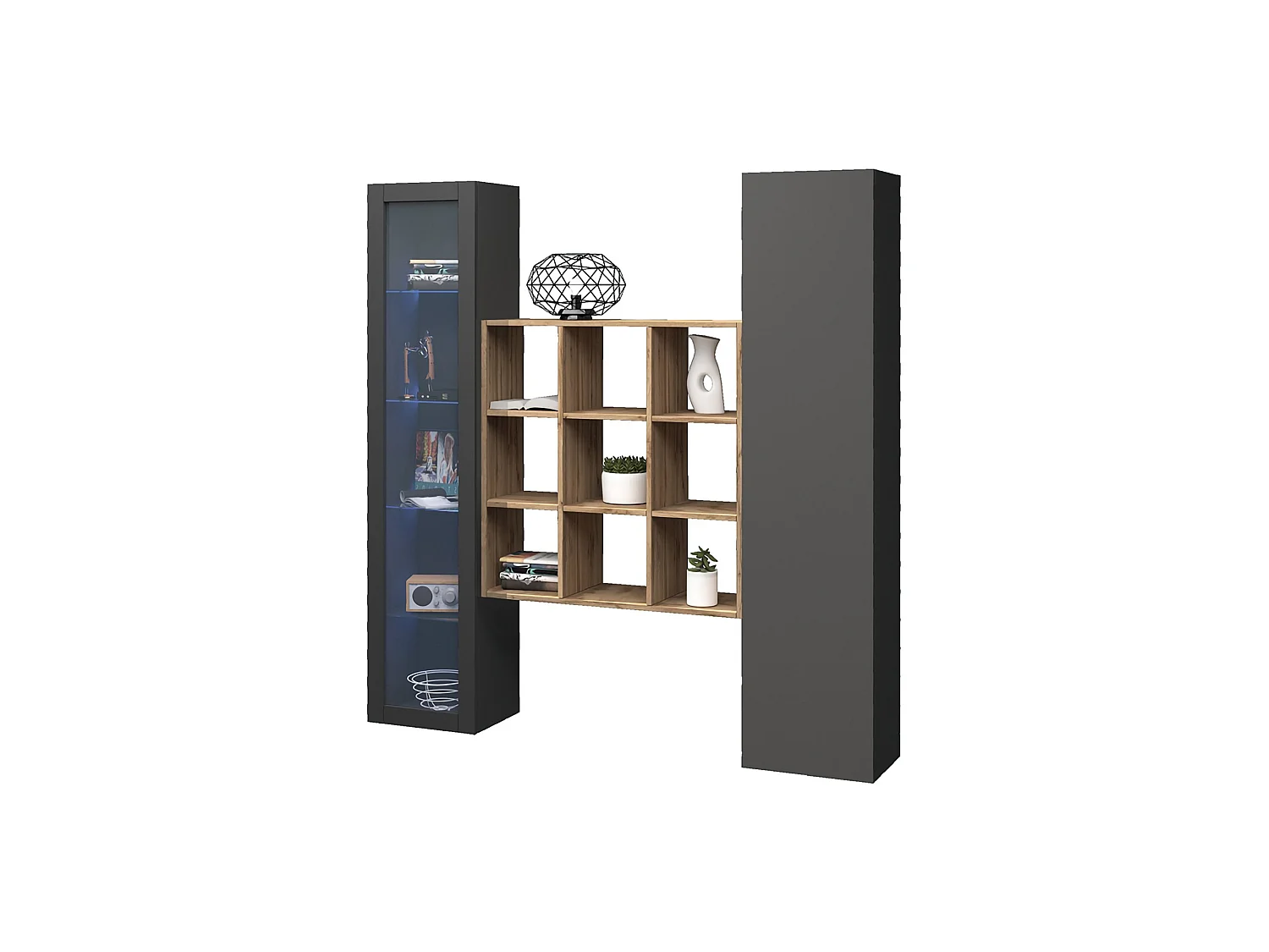 Buffet Firmino, 14 étagères Made in Italy, 30x40x180h cm Noir Anthracite, Bahut