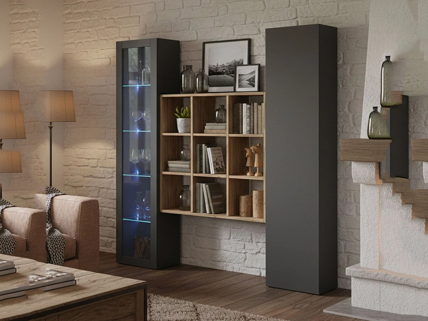 Buffet Firmino, 14 étagères Made in Italy, 30x40x180h cm Noir Anthracite, Bahut