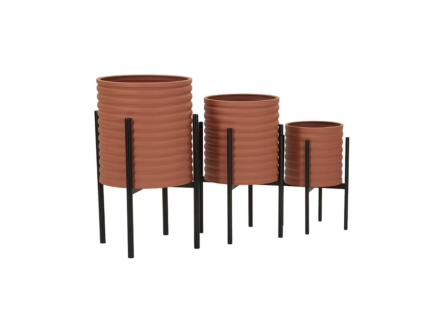 Dmora - Set mit 3 Vasenhaltern Cisterna, Dekorationszubehör, Dekoratives Artikel, Einrichtungszubehör, 36x36 h57 cm, Terrakotta und Schwarz