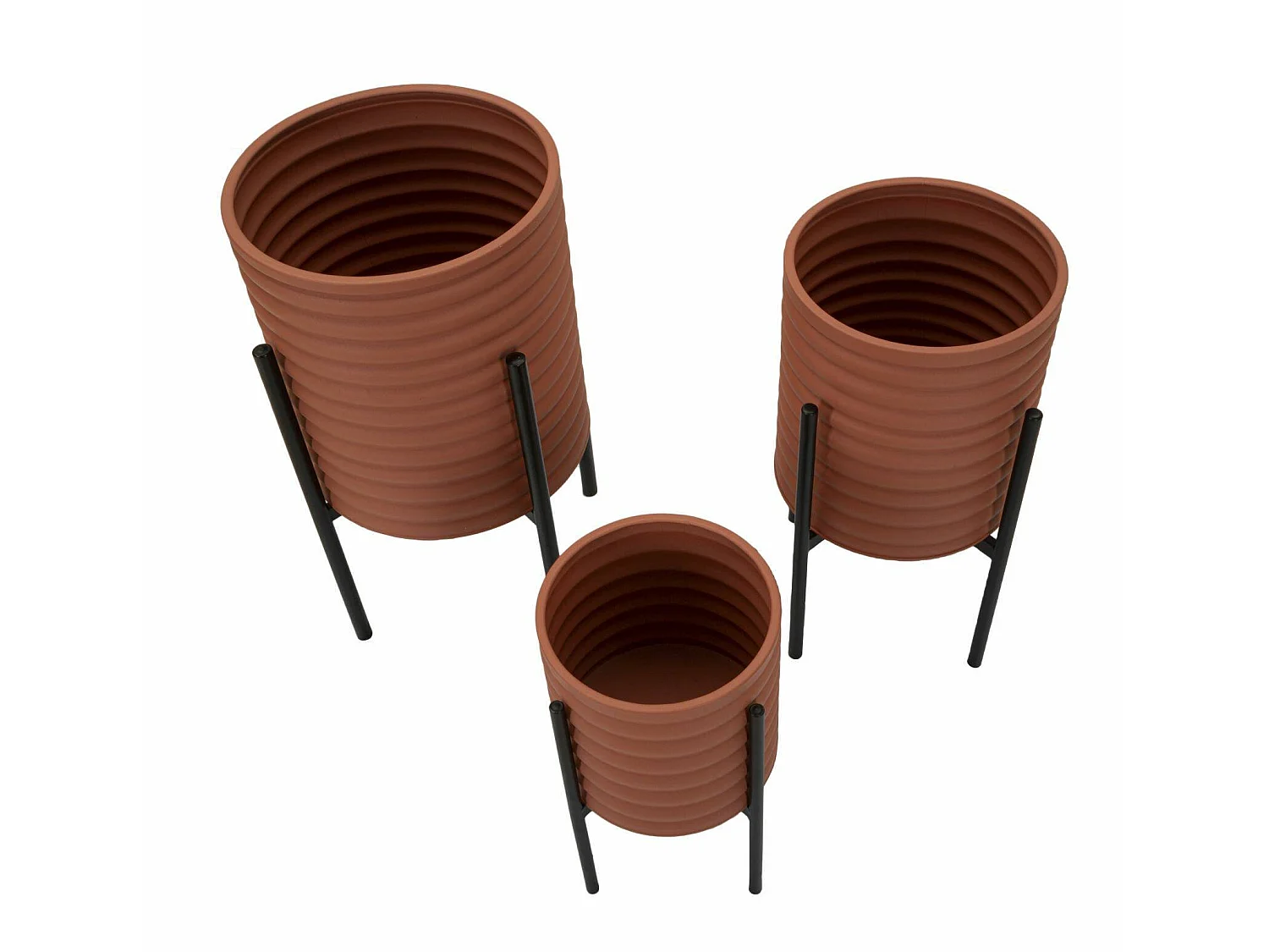 Dmora - Set mit 3 Vasenhaltern Cisterna, Dekorationszubehör, Dekoratives Artikel, Einrichtungszubehör, 36x36 h57 cm, Terrakotta und Schwarz