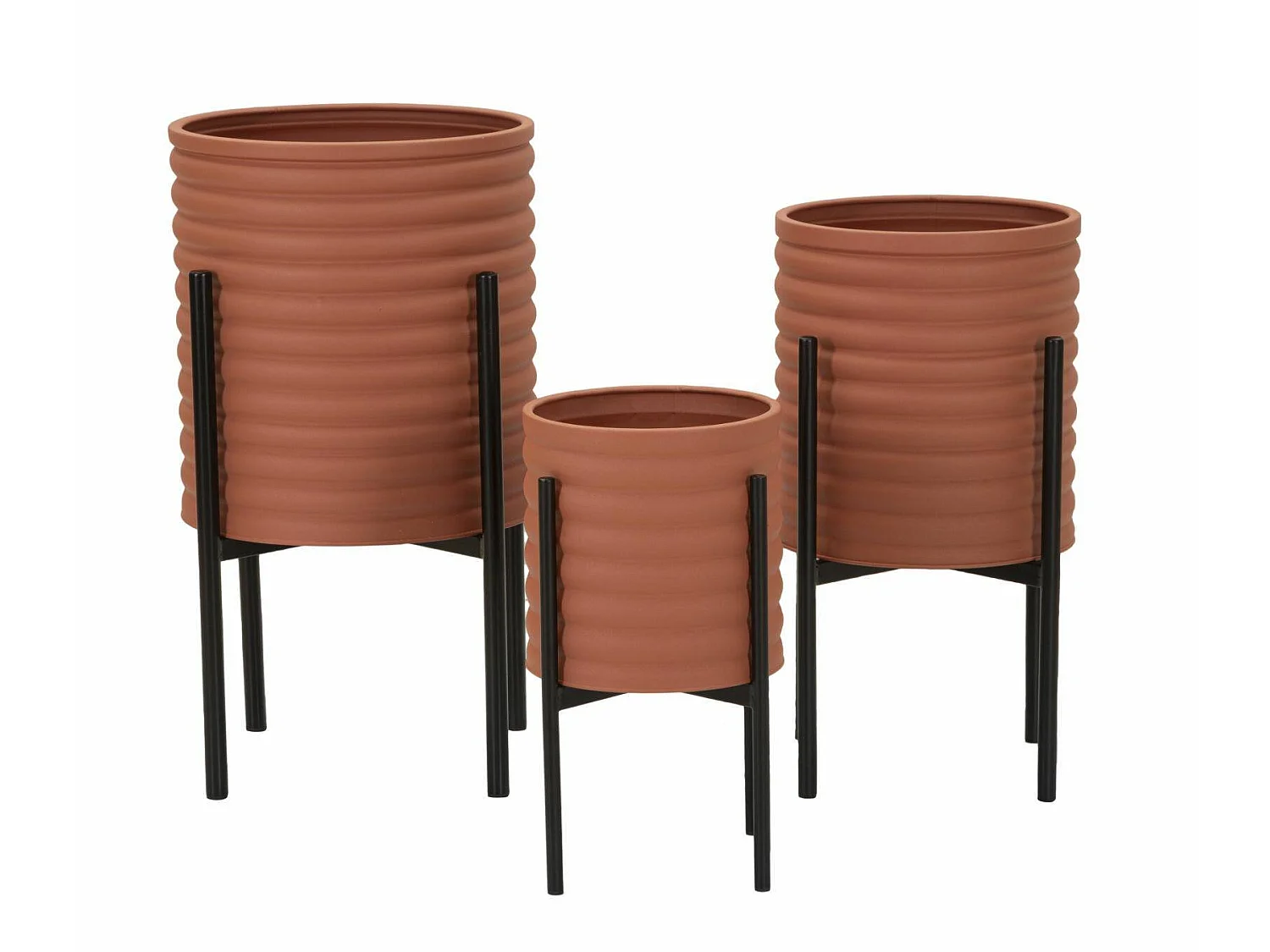 Dmora - Set mit 3 Vasenhaltern Cisterna, Dekorationszubehör, Dekoratives Artikel, Einrichtungszubehör, 36x36 h57 cm, Terrakotta und Schwarz
