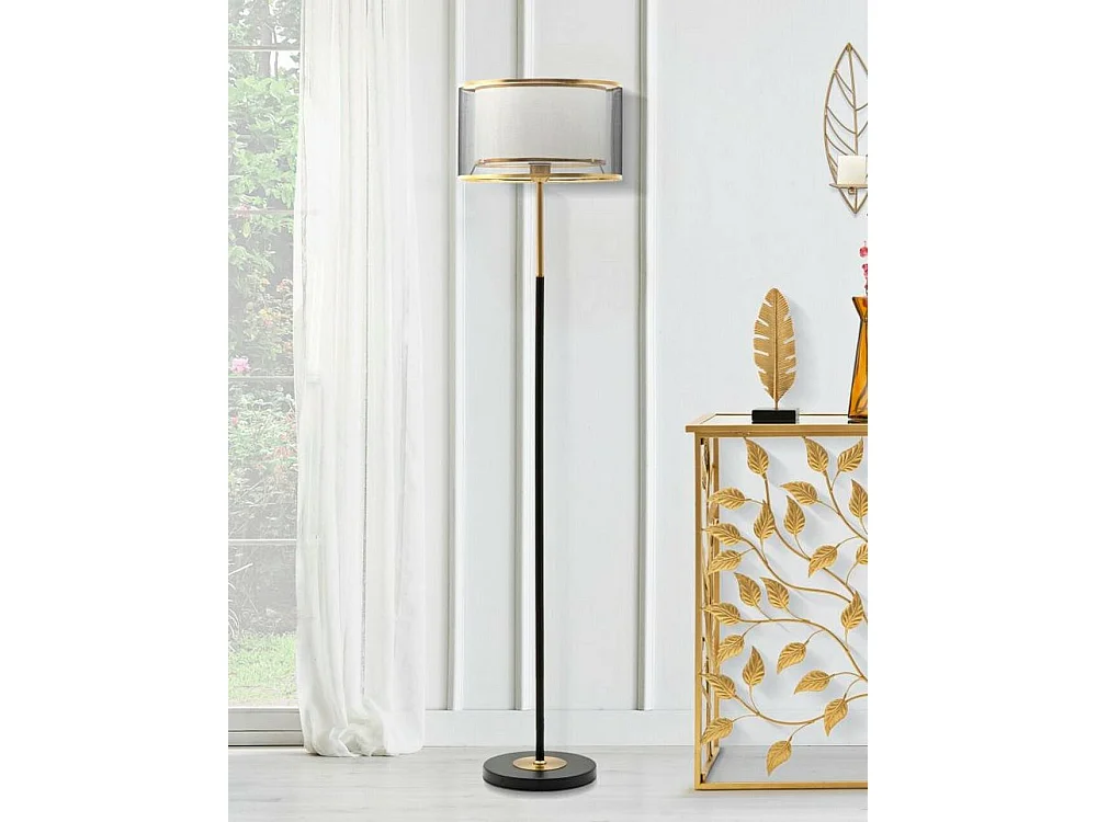 Vloerlamp Marouflage, lampenkap, zwart, E27-fitting, trekschakelaar