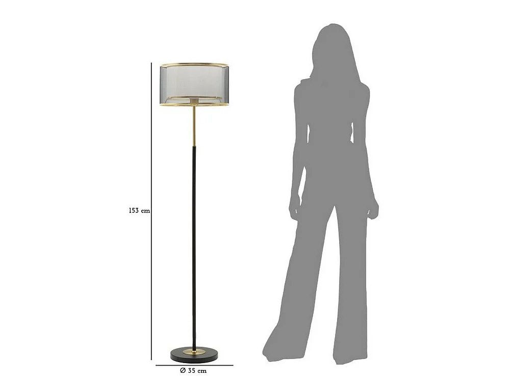 Vloerlamp Marouflage, lampenkap, zwart, E27-fitting, trekschakelaar