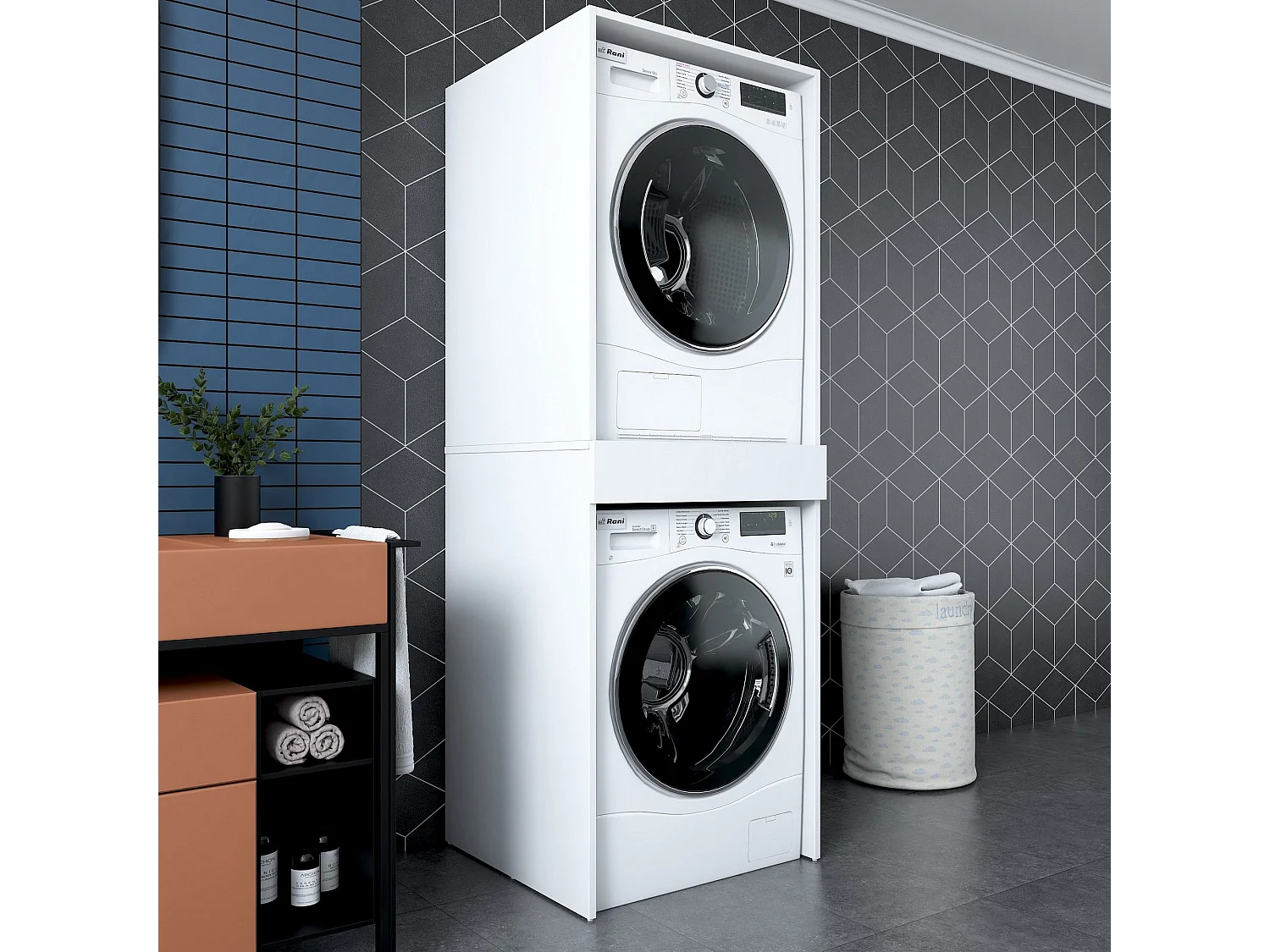 Wäschemöbel-Set Pertusio, ein Regal, Weiß, Abstellraum-Set, eine Schublade, 2 Fächer